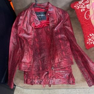 Red snakeskin pant leather pant suit
